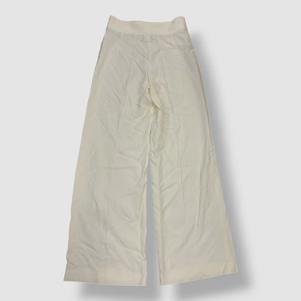 Akris Women's White Fiyki Wide Leg Wool Double-Face Pants Size 8 - Picture 2 of 9
